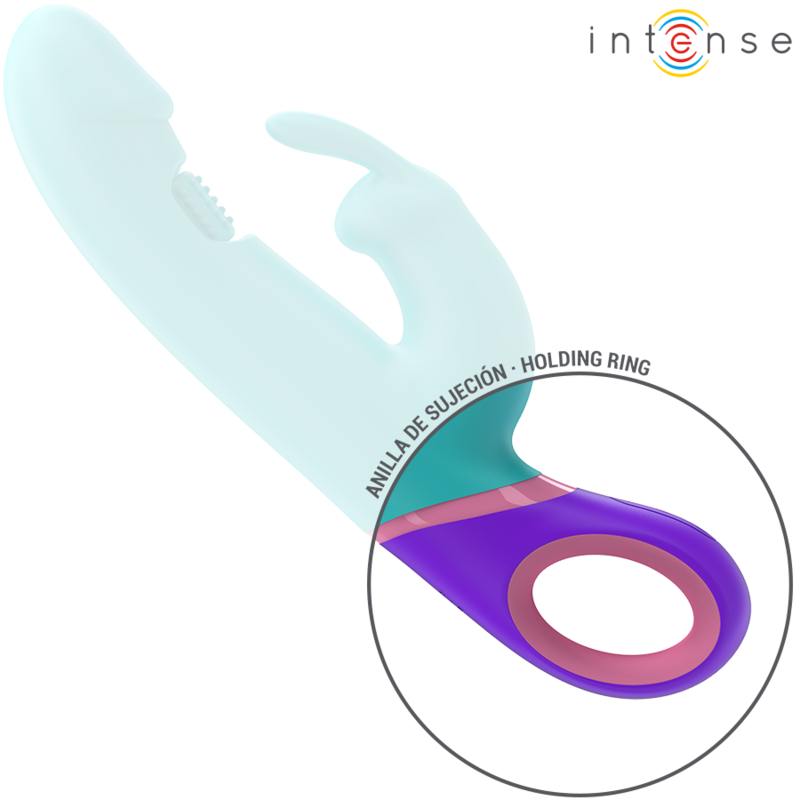 Gros plan sur les oreilles stimulatrices de clitoris du Monica, silicone turquoise souple