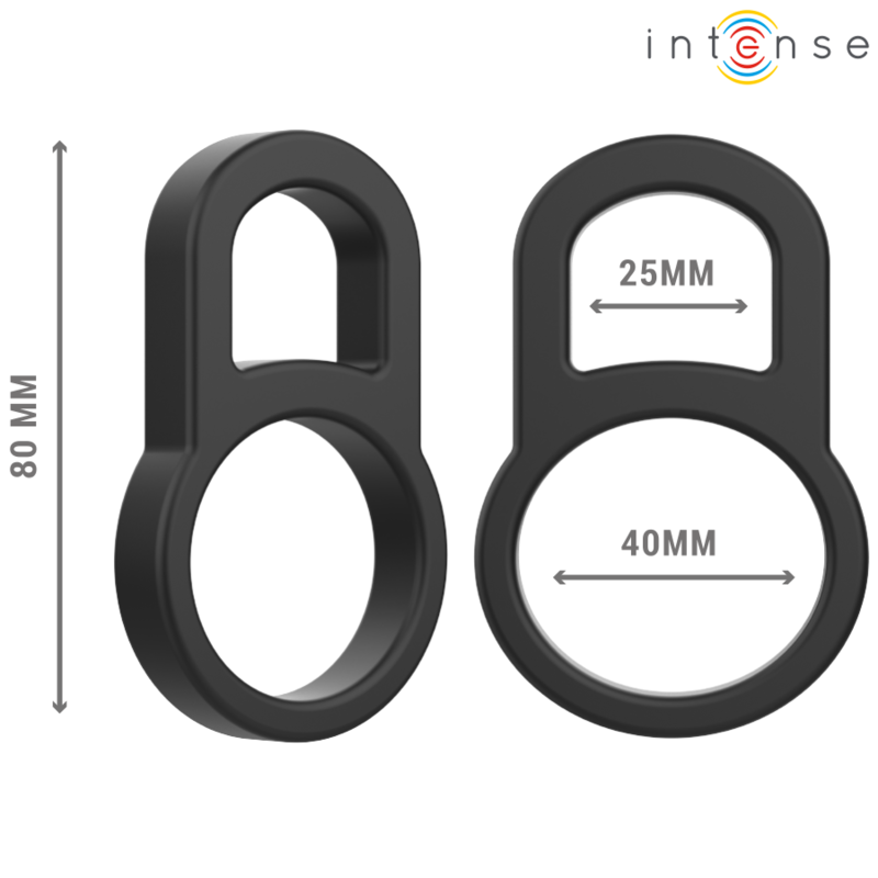 Double anneau pénien en silicone noir — vue de profil