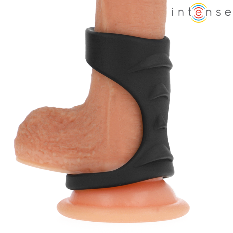 Anneau pénien double texturé en silicone noir — détail produit