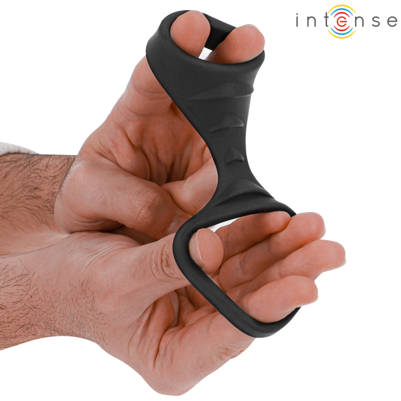 Anneau pénien double texturé en silicone noir — vue de dos