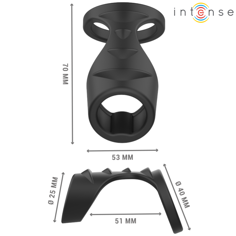 Anneau pénien double texturé en silicone noir — vue de profil