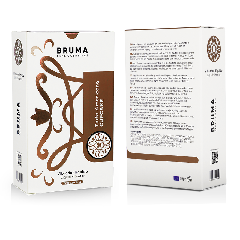 Boite du gel vibrant liquide Bruma vue de face et de dos avec mentions reglementaires