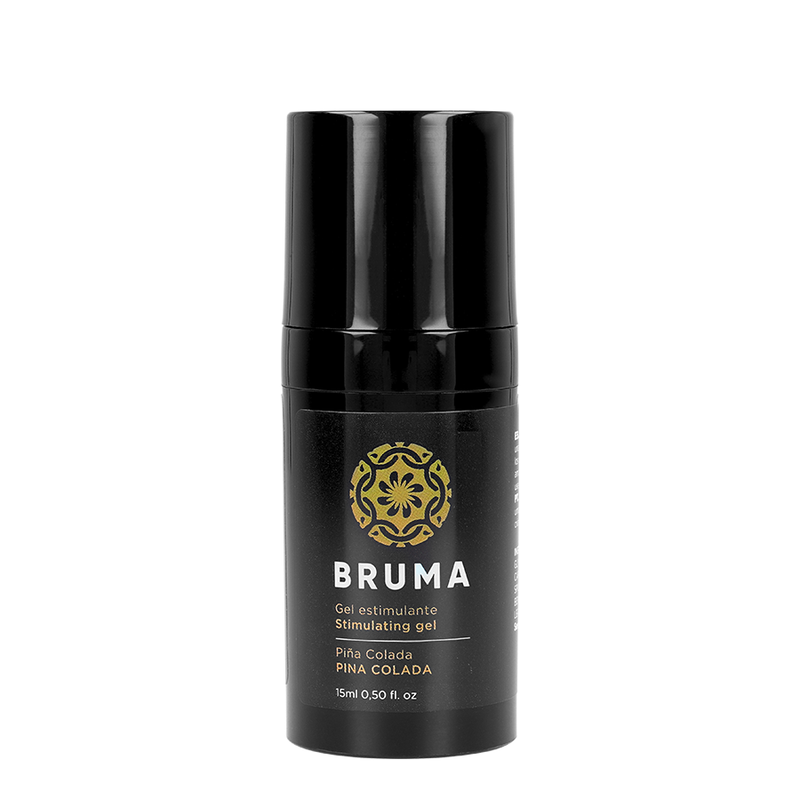 Flacon pompe noir BRUMA de face, baume intime intensifiant saveur pina colada, stimulant femme a effet picotement pour eveiller les sens en flacon de 15 ml
