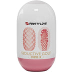 Etui Pretty Love Seductive Golf Cupid-X presentant deux oeufs masturbateurs chair a textures distinctes, gaines extensibles en TPR souple.