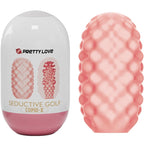 Lot d'oeufs masturbateurs Seductive Golf, etui blanc et rose avec un oeuf chair a texture en relief alveole, gaine extensible en TPR souple.