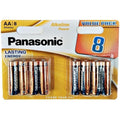 Blister Value Pack Panasonic Alkaline Power de 8 piles AA LR6 en deux rangees, vue de face, reserve fiable pour sextoys et accessoires a piles