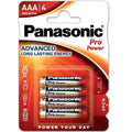 Blister Panasonic Pro Power Advanced de 4 piles AAA verticales, vue frontale rouge, energie ciblee pour mini-vibromasseurs et accessoires compacts discrets