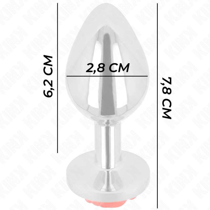 Schema cote du plug anal argente, hauteur 7,8 cm avec corps de 6,2 cm et diametre 2,8 cm, dimensions detaillees du bijou anal en acier
