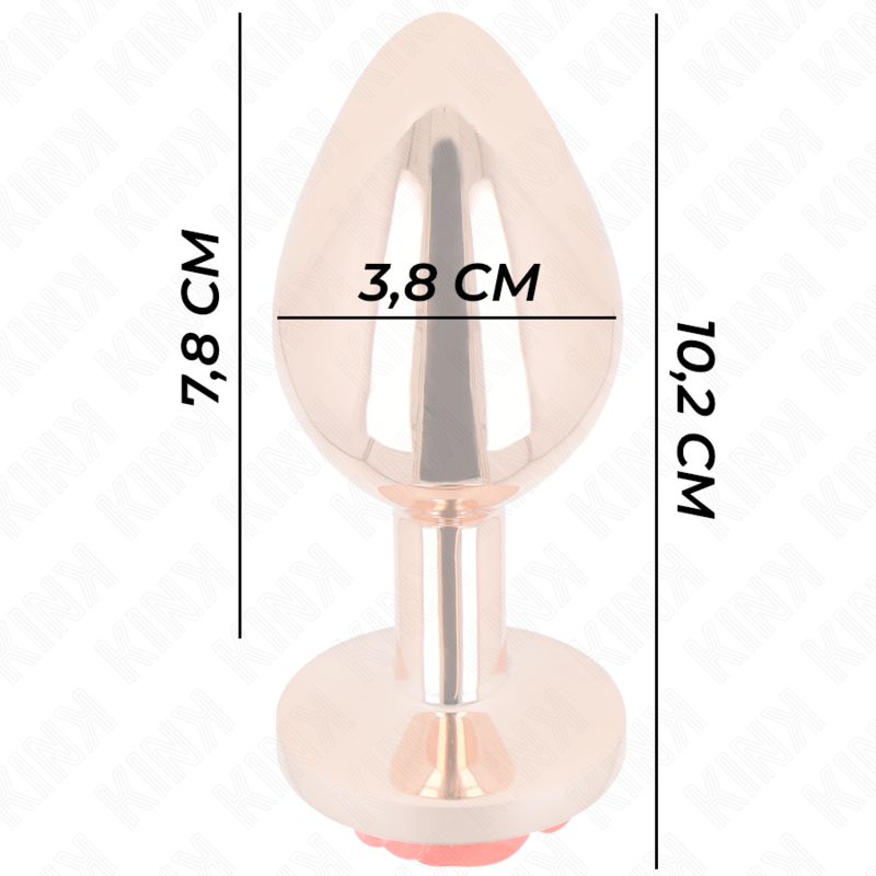 Schema cote du plug anal or rose taille L, hauteur 10,2 cm avec corps de 7,8 cm et diametre 3,8 cm, dimensions du grand bijou anal cuivre