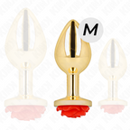 Plug anal métal orné d'une rose rouge — comparatif dimensionnel