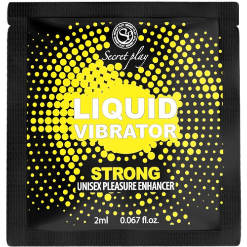 Sachet unidose 2 ml du gel Liquid Vibrator Strong Secret Play, dosette jaune a pois, intensificateur de plaisir unisexe effet vibrant, format echantillon pratique a emporter.