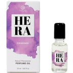 Huile de parfum aux pheromones Hera For Women 20 ml, boite mauve et flacon roll-on a bille, fragrance feminine Secret Play a appliquer sur la peau.