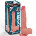 Emballage Rock Army Ranger en silicone liquide presentant le gode realiste chair avec gland et bourse, systeme peau coulissante multiposition, design dildo realiste haut detail.