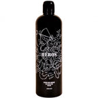 Grand flacon noir Heros lubrifiant silicone 500 ml vu de face, logo blanc et mention base silicone, glisse soyeuse longue duree qui ne colle pas.