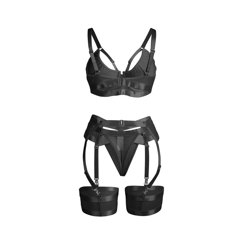 Ensemble lingerie bondage soutien-gorge et porte-jarretelles — détail texture surface
