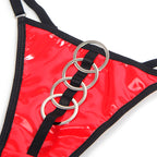 Ensemble lingerie cuir verni rouge et maille avec zip — emballage produit