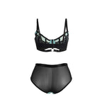 Ensemble lingerie dentelle et résille push-up — vue trois quarts 3