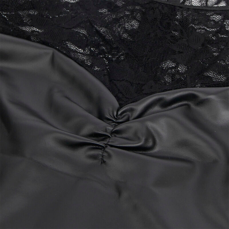 Robe lingerie manches longues similicuir et dentelle — vue de profil 2
