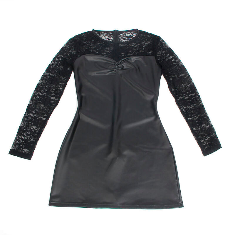 Robe lingerie manches longues similicuir et dentelle — détail produit 2