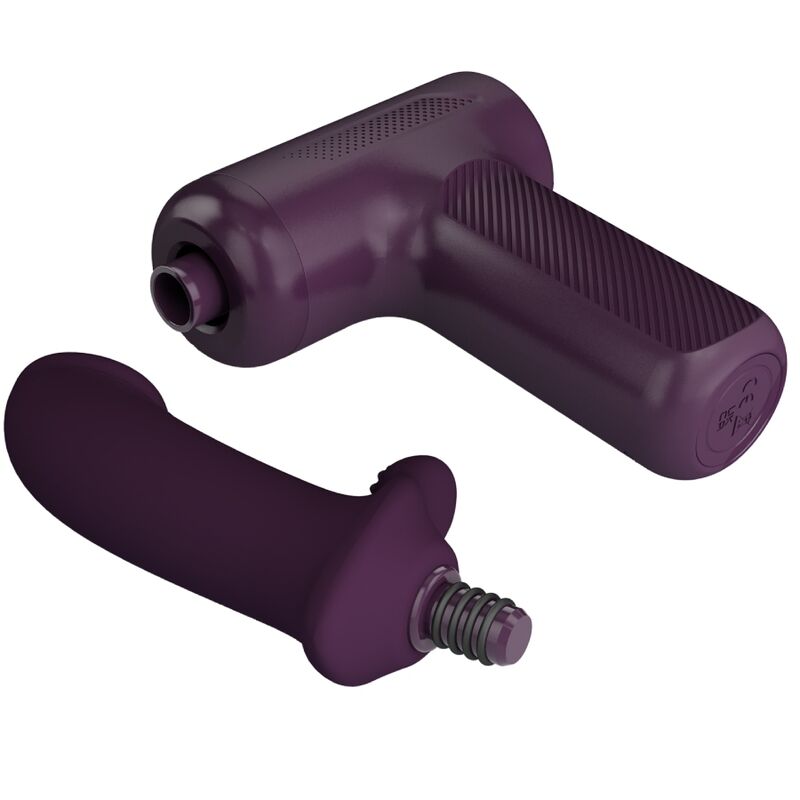 Pistolet de massage DJ Scholar violet, tête thrust nue avec ouverture filetée et embout en silicone à anneau séparé, machine de va-et-vient remplaçable.