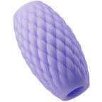 Masturbateur Athena violet vu de face, surface a relief losange en silicone souple avec entree texturee, format reversible compact et nomade.