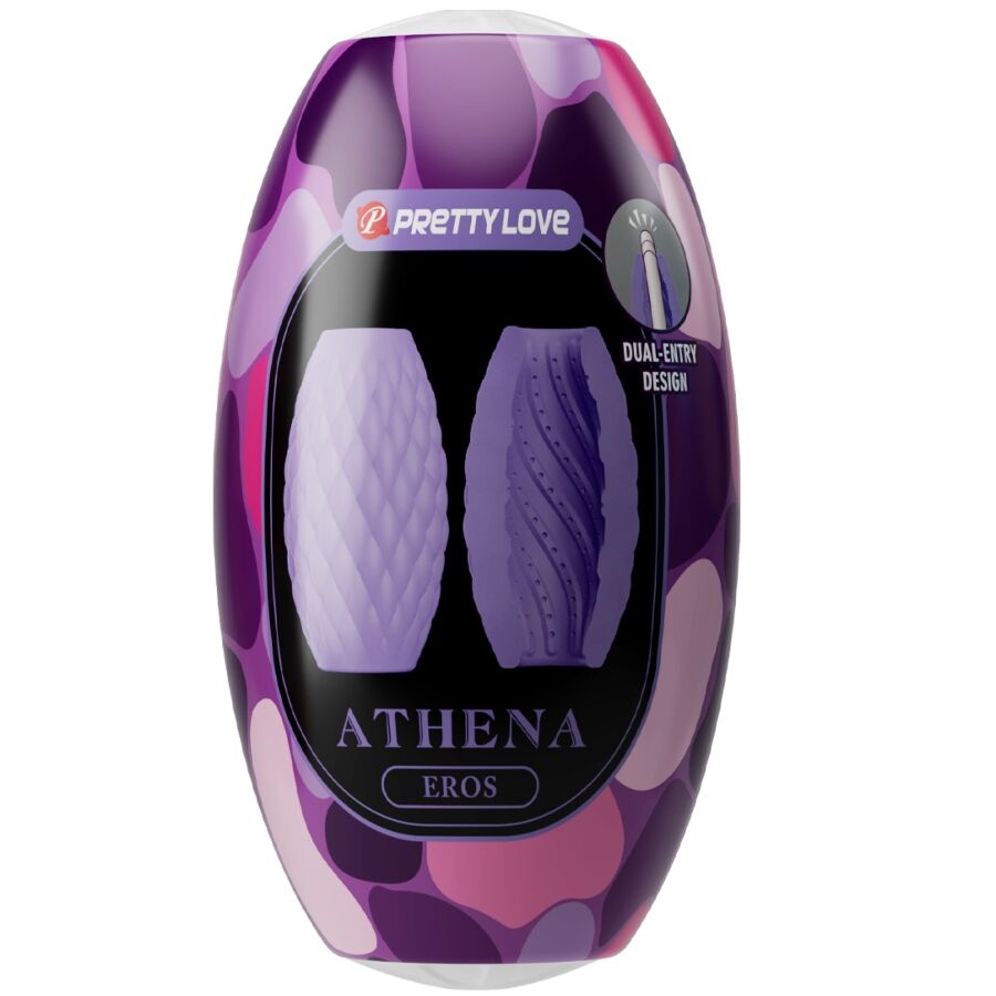 Etui Pretty Love Athena Eros camouflage violet presentant le masturbateur double entree, gaine souple a relief losange en silicone reversible.