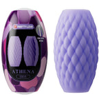 Etui Pretty Love Athena Eros camouflage rose presentant le masturbateur violet double entree, gaine souple a relief losange en silicone.