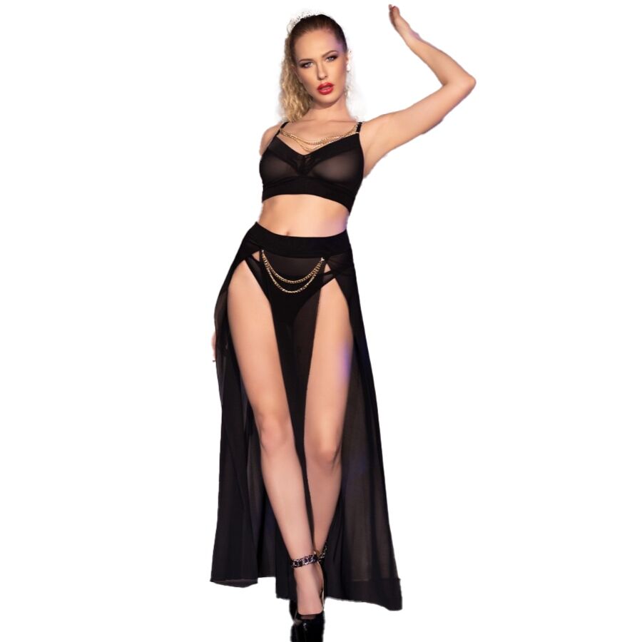 Ensemble 2 pièces jupe et string chaînes dorées — détail design 5