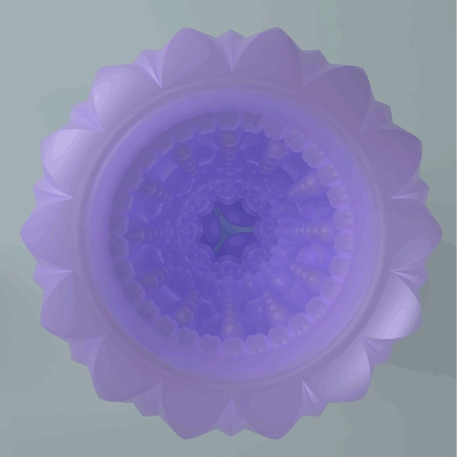 Gros plan sur l'entrée du masturbateur Athena violet, tunnel intérieur en TPR aux picots et reliefs stimulants, ouverture en corolle souple et extensible.