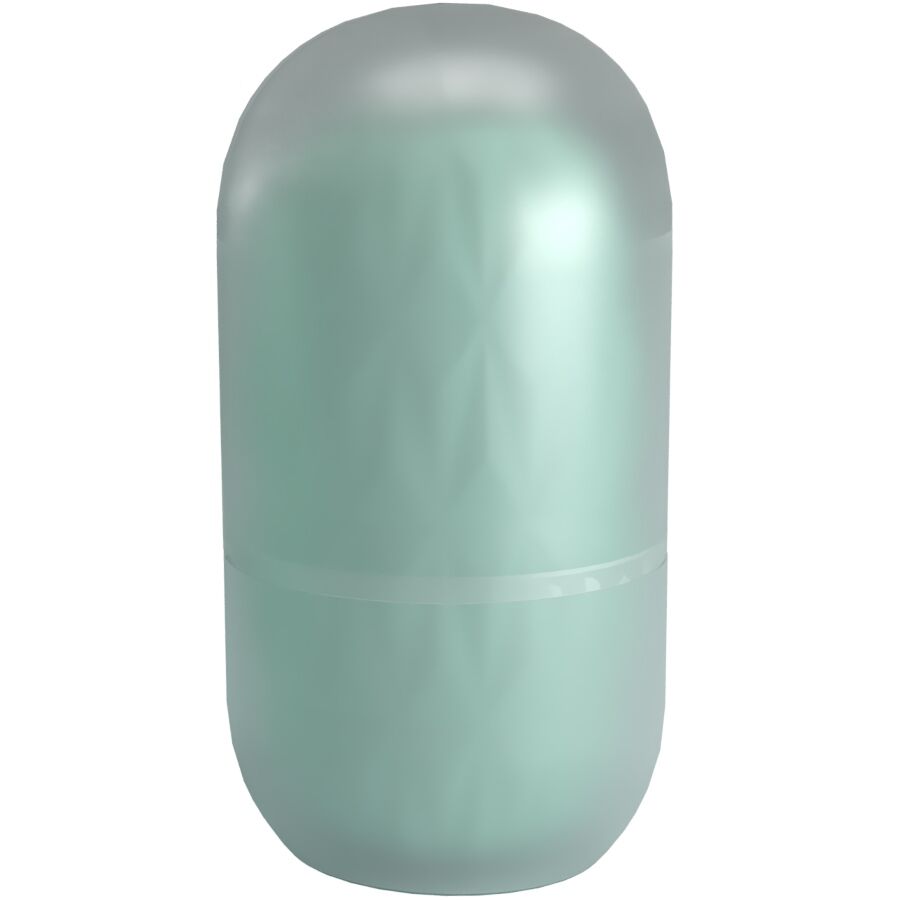 Masturbateur oeuf Athena Alice fermé, coque ovoïde vert pastel lisse en TPR, format compact et discret pour homme, gaine extensible texturée à l'intérieur.