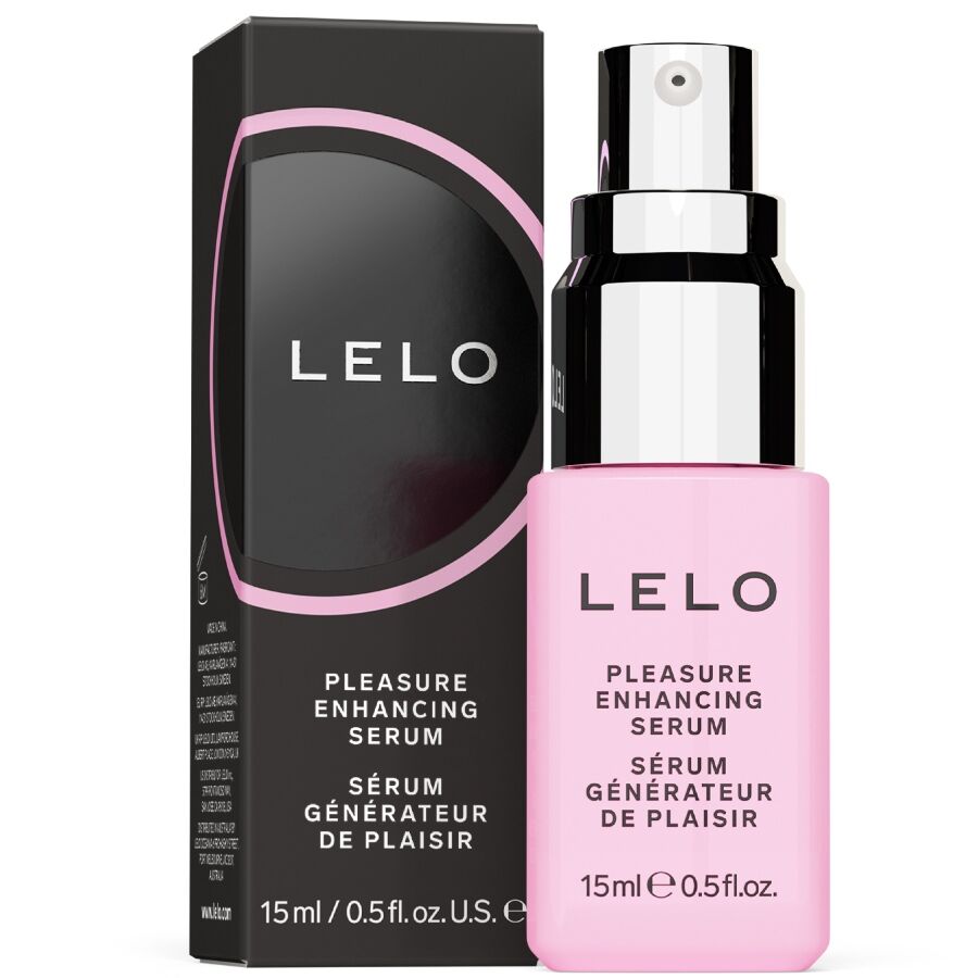 Serum stimulant Lelo flacon rose 15 ml presente avec sa boite noire et rose, cosmetique intime pour le plaisir feminin a appliquer en zone externe.