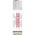 Flacon Bandex transparent a logo X, vue isolee sur fond blanc, soin intime masculin 75 ml a texture legere, produit de bien-etre a appliquer localement.