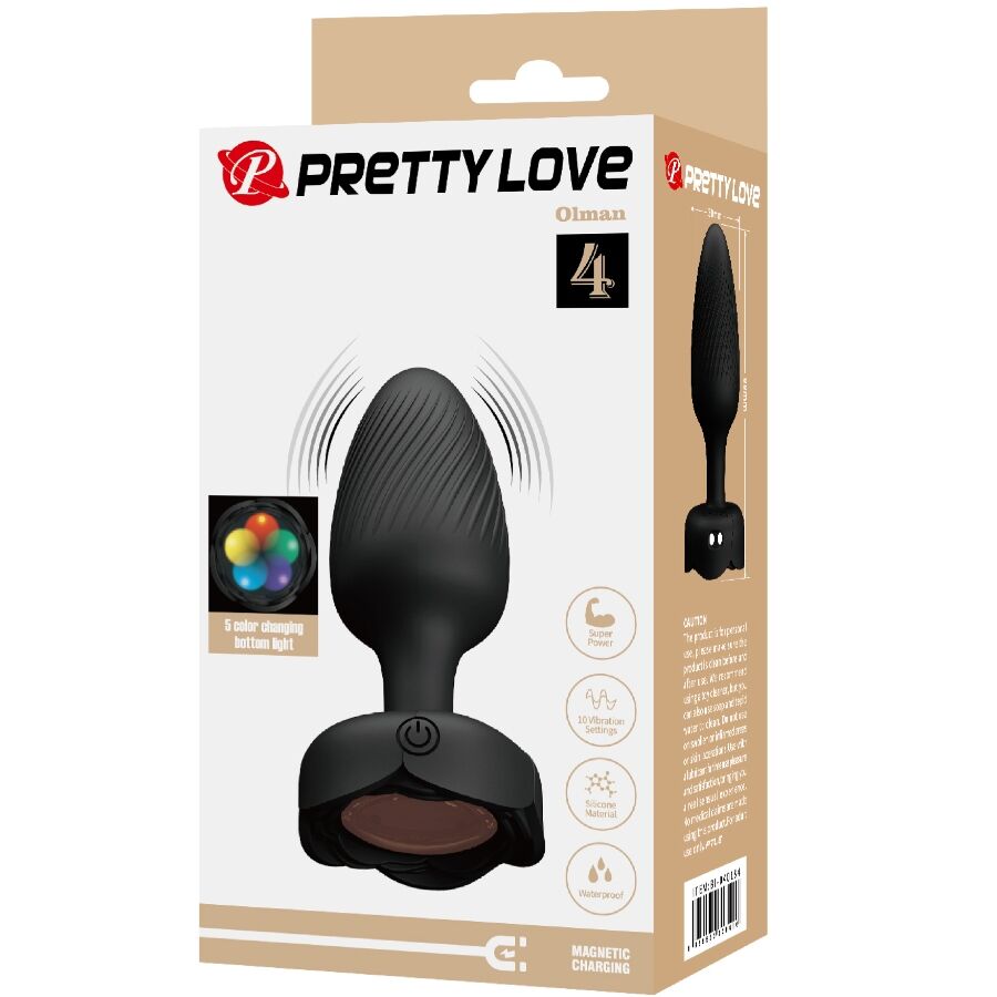 Tapón anal Tarion Pretty Love con luz LED, negro, 12,5 cm