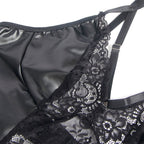 Robe lingerie similicuir et dentelle florale — détail texture surface