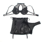 Ensemble cuir col licou soutien-gorge et jupe — vue de dos