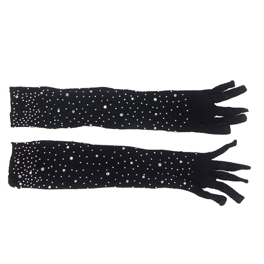 Gants longs transparents pailletés à motif diamant — vue de dos