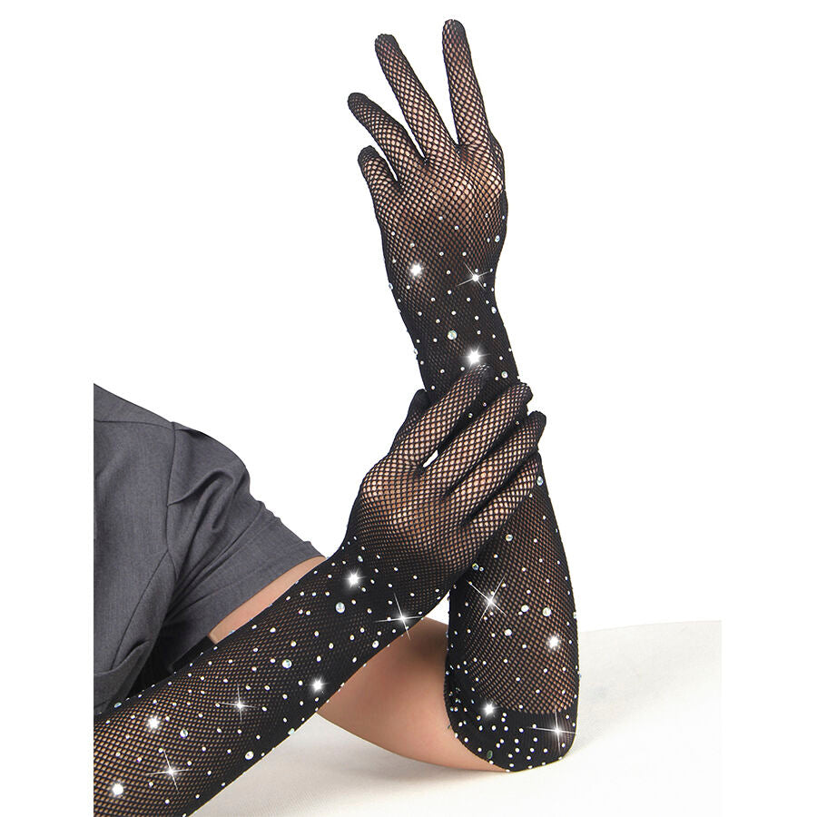 Gants longs transparents pailletés à motif diamant — vue de profil
