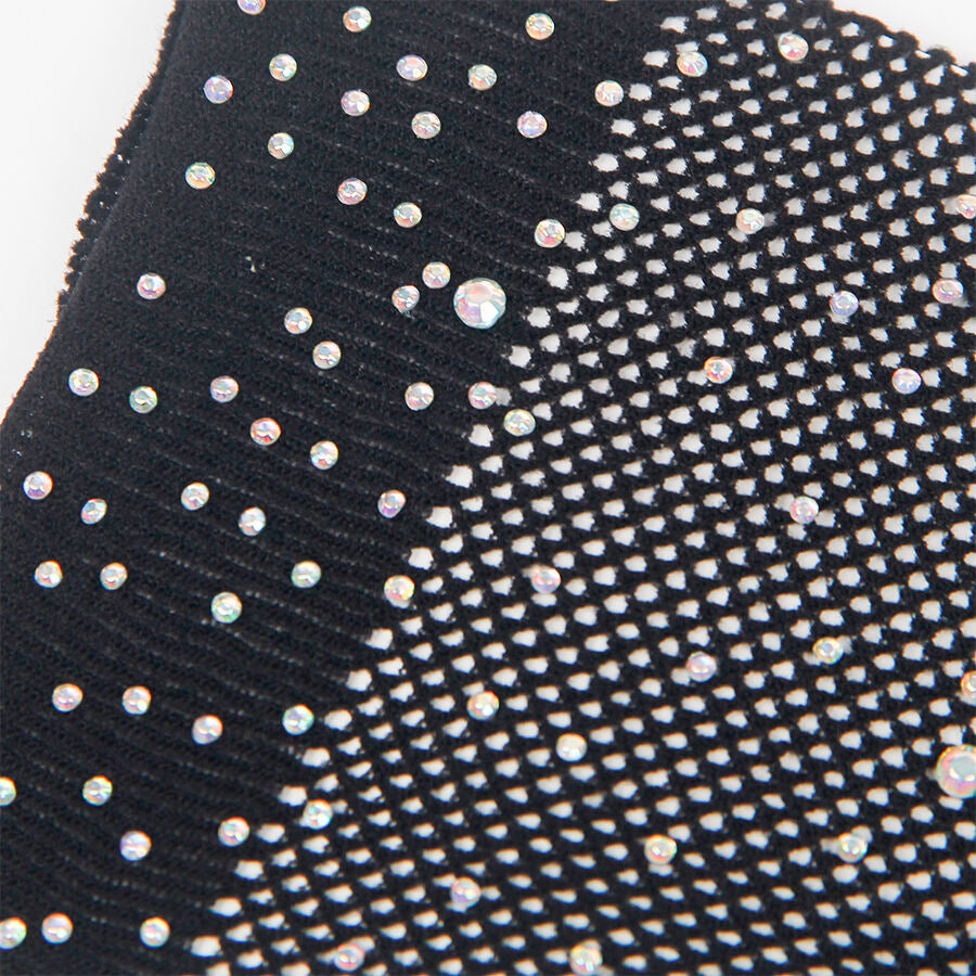 Gants longs transparents pailletés à motif diamant — détail texture surface