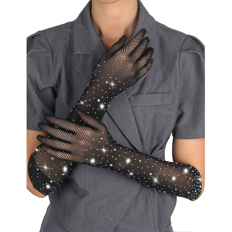 Gants longs transparents pailletés à motif diamant — détail produit