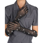 Gants longs transparents pailletés à motif diamant — détail produit