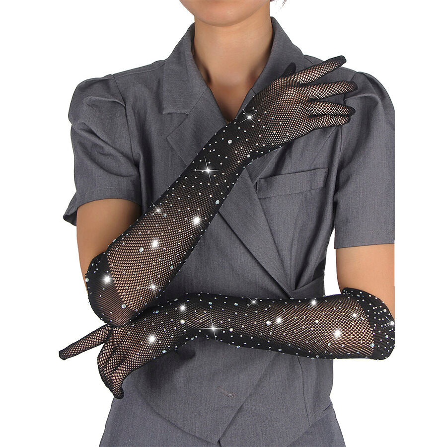 Gants longs transparents pailletés à motif diamant — vue principale