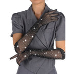 Gants longs transparents pailletés à motif diamant — vue principale