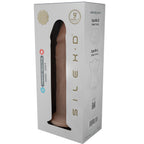Boîte du gode réaliste Silexd 9" Modèle 5, vitrine laissant voir le sextoy chair en silicone et schéma de compatibilité torses Apollo — emballage thermoréactif produit