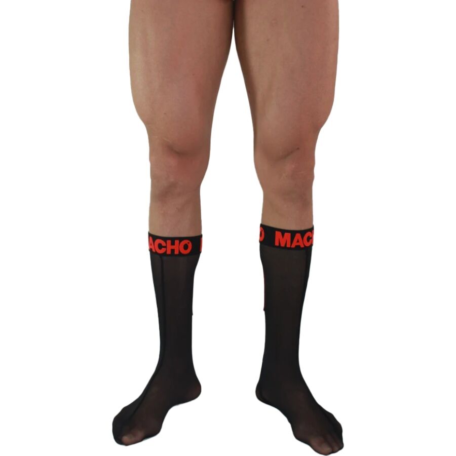 Chaussettes Macho fines semi-transparentes fétiche Noir et Rouge