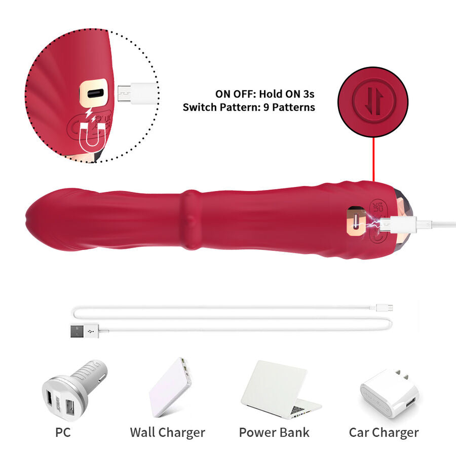 Dildo vibrateur point a thermo-réglable rouge