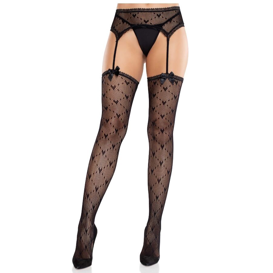 Leg Avenue Bas Coeur Avec Jarretelles Noir