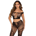 Ensemble crop top et legging dentelle épaules dénudées — vue principale
