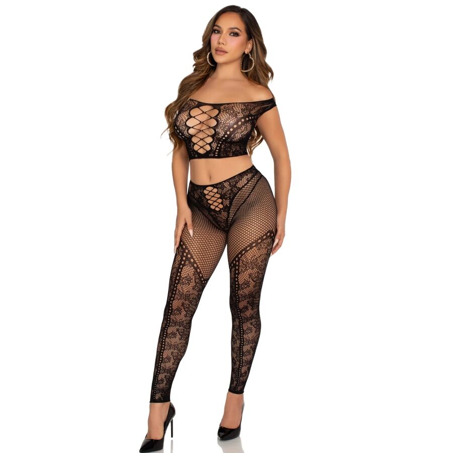 Ensemble crop top et legging dentelle épaules dénudées — détail produit