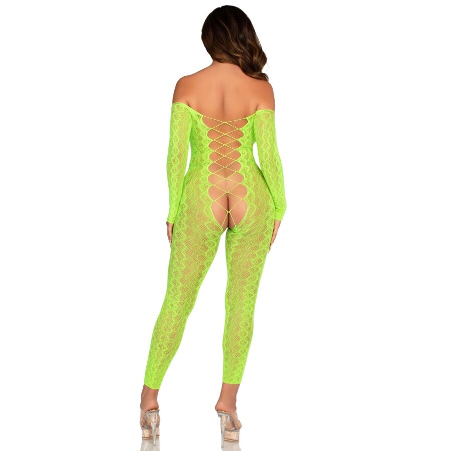 Combinaison résille serpent vert fluo entrejambe ouvert — détail produit