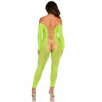 Combinaison résille serpent vert fluo entrejambe ouvert — détail produit